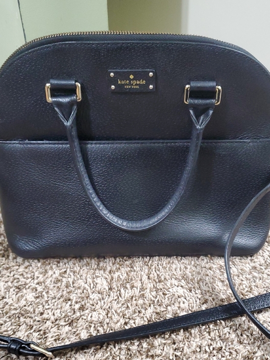 kate spade Handbags - kate spade black leather satchel with gold-tone logo